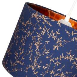 "Rackhams Modern Navy Blue Cotton Fabric 12"" Lamp Shade with Copper Foil Floral Decoration" - thumbnail 3