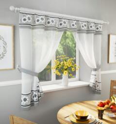 "Rackhams Floral Embroidery Kitchen Curtains Window Sets with Matching Tie Backs - Black - 98"" (249cm) Width x 48"" (122cm) Drop"