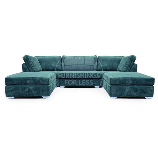 Rackhams Bishop U-Shaped Fullback Jumbo Cord Sofa - Teal