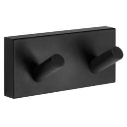 Rackhams Matt Black Double Towel Hook Rail 40mm x 90mm Wall Mounted Bathroom Rectangular Robe Hooks Clothes Hanger Coat Peg