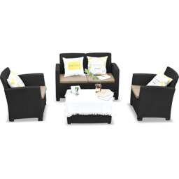 Rackhams SANTANA 4 Piece PE Rattan 4-Seater with Cushions Garden Furniture and Coffee Table Set in Black - 1 - Black - Sofa Set - thumbnail 3