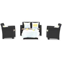 Rackhams SANTANA 4 Piece PE Rattan 4-Seater with Cushions Garden Furniture and Coffee Table Set in Black - 1 - Black - Sofa Set