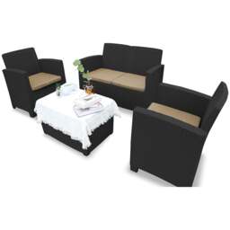 Rackhams SANTANA 4 Piece PE Rattan 4-Seater with Cushions Garden Furniture and Coffee Table Set in Black - 1 - Black - Sofa Set - thumbnail 4