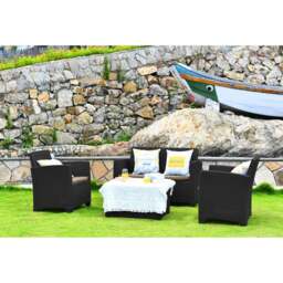 Rackhams SANTANA 4 Piece PE Rattan 4-Seater with Cushions Garden Furniture and Coffee Table Set in Black - 1 - Black - Sofa Set - thumbnail 6