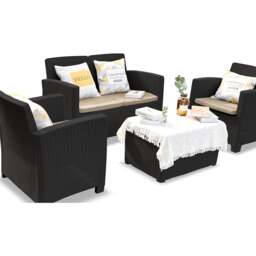 Rackhams SANTANA 4 Piece PE Rattan 4-Seater with Cushions Garden Furniture and Coffee Table Set in Black - 1 - Black - Sofa Set - thumbnail 5