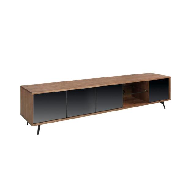 Rackhams Mirror Effect Black Glass, Walnut and Black Steel TV Unit 3048 - image 1