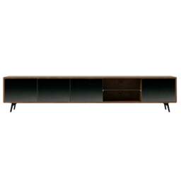 Rackhams Mirror Effect Black Glass, Walnut and Black Steel TV Unit 3048 - thumbnail 2