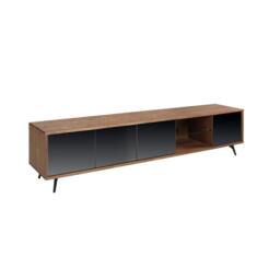 Rackhams Mirror Effect Black Glass, Walnut and Black Steel TV Unit 3048 - thumbnail 1