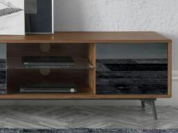Rackhams Mirror Effect Black Glass, Walnut and Black Steel TV Unit 3048 - thumbnail 5