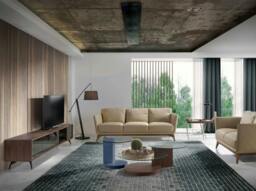 Rackhams Mirror Effect Black Glass, Walnut and Black Steel TV Unit 3048 - thumbnail 4