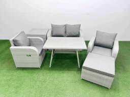 Rackhams Light Grey PE Wicker Rattan Garden Furniture Set Sofa Set Reclining Chair Love Sofa Rectangular Dining Table Big Stool Side Table - thumbnail 1