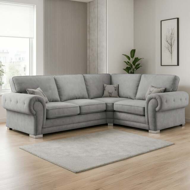 Rackhams Milan Chesterfield Fabric 4 Seater Corner Sofa - Full Back - Grey - Right Hand Facing - image 1