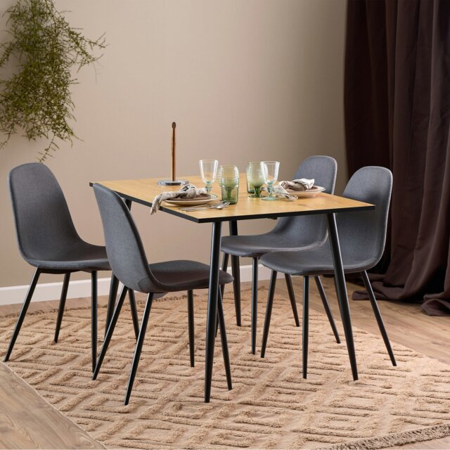 Rackhams Wilma Dining Table with Oak Top & Black Legs Included 4 Celia Dining Chair in Light Grey - Black - No - Brown - image 1
