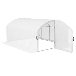 Rackhams Polytunnel Greenhouse Walk-in Grow House with UV-resistant PE Cover, Door, Galvanised Steel Frame, 4 x 3 x 2m, White - thumbnail 1