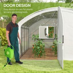 Rackhams Polytunnel Greenhouse Walk-in Grow House with UV-resistant PE Cover, Door, Galvanised Steel Frame, 4 x 3 x 2m, White - thumbnail 5