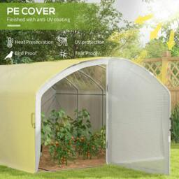 Rackhams Polytunnel Greenhouse Walk-in Grow House with UV-resistant PE Cover, Door, Galvanised Steel Frame, 4 x 3 x 2m, White - thumbnail 4