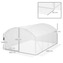 Rackhams Polytunnel Greenhouse Walk-in Grow House with UV-resistant PE Cover, Door, Galvanised Steel Frame, 4 x 3 x 2m, White - thumbnail 3