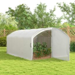 Rackhams Polytunnel Greenhouse Walk-in Grow House with UV-resistant PE Cover, Door, Galvanised Steel Frame, 4 x 3 x 2m, White - thumbnail 2
