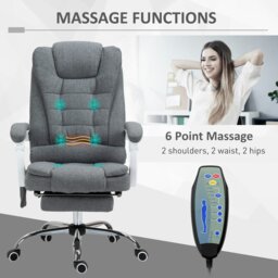 Rackhams Ergonomic Heated 6 Points Vibration Massage Office Chair, Grey - Black - thumbnail 4