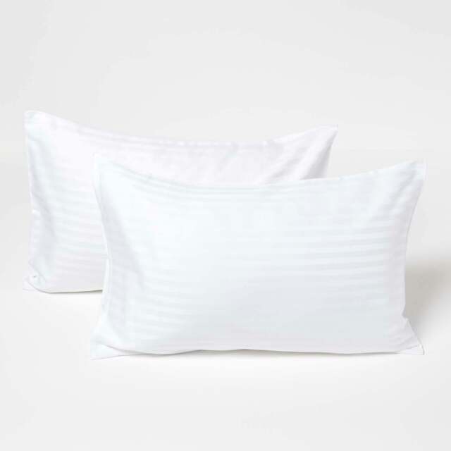 Rackhams Silky 330 TC Egyptian Cotton Satin Stripe Kids' Pillowcases – 40 x 60 cm, 2 Pack - White - image 1