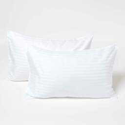 Rackhams Silky 330 TC Egyptian Cotton Satin Stripe Kids' Pillowcases – 40 x 60 cm, 2 Pack - White