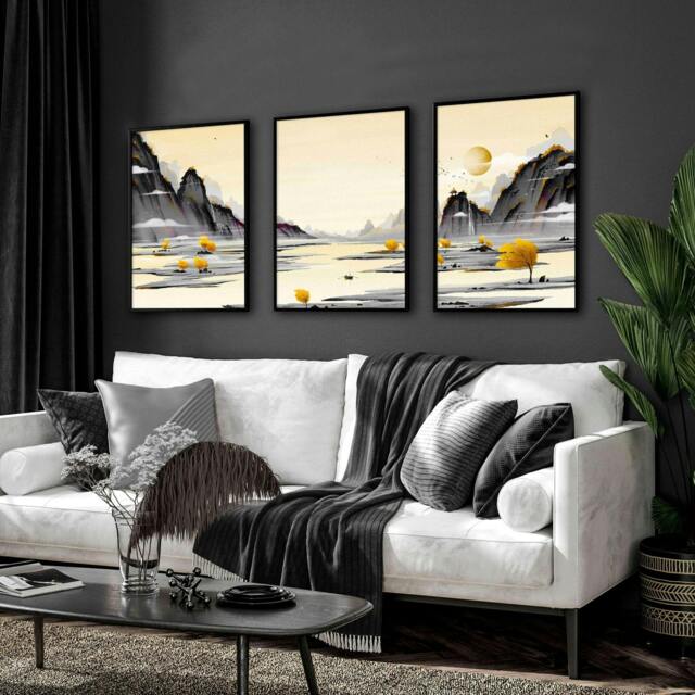 Rackhams Japanese Landscape Artwork - set of 3 wall art prints - A2 16.54 x 23.39 in / 42 x 59.4 cm - Satin Photo paper 280 gsm - Oak Frame - image 1