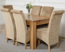 Rackhams Dakota Small Oak Dining Table with Montana Fabric Chairs - 6 chairs - Beige