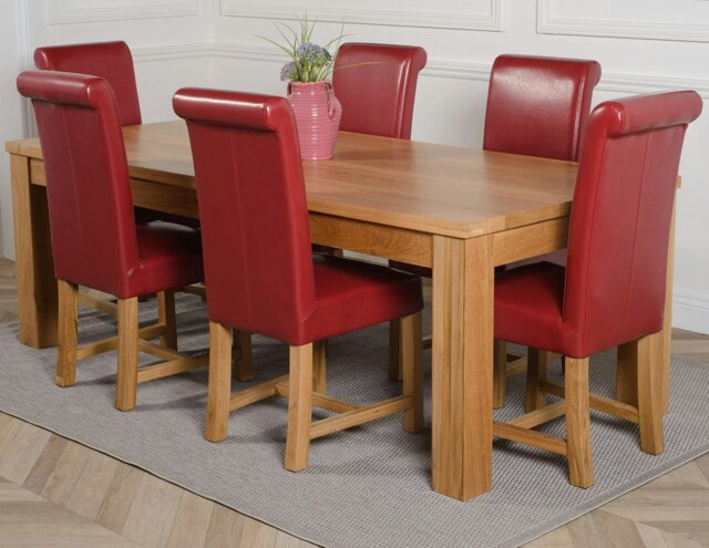 Rackhams Dakota Extra Large Oak Dining Table with Washington Leather Chairs - 8 chairs - Black - image 1
