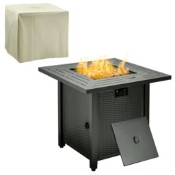 Rackhams Outdoor Propane Gas Fire Pit Table w/ Rain Cover, 40000 BTU, Black - Black - Metal - 71cm x 71cm x 62cm - thumbnail 2