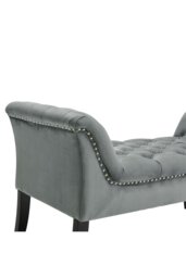 Rackhams Grey Velvet Buttoned Bench with Black Wood Legs - Grey - thumbnail 4