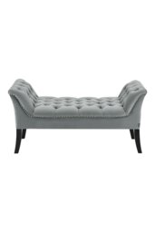 Rackhams Grey Velvet Buttoned Bench with Black Wood Legs - Grey - thumbnail 2