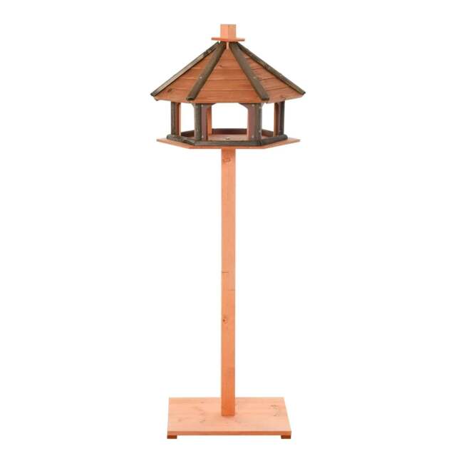 Rackhams 130cm Wooden Bird Table, Feeding Station with Roof for Outdoor, Brown - image 1