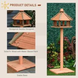 Rackhams 130cm Wooden Bird Table, Feeding Station with Roof for Outdoor, Brown - thumbnail 4