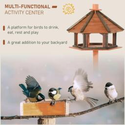 Rackhams 130cm Wooden Bird Table, Feeding Station with Roof for Outdoor, Brown - thumbnail 3