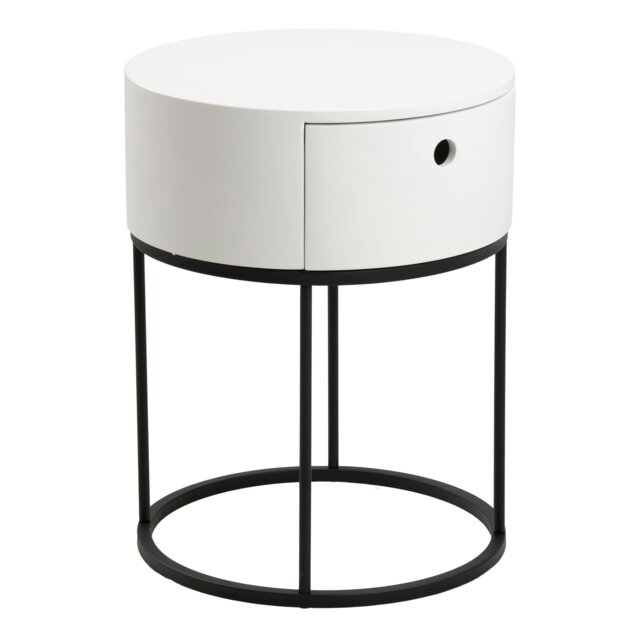 Rackhams Polo Round Bedside Table in White and Black - 1 - White - Manufactured wood,Powder coated Steel - image 1