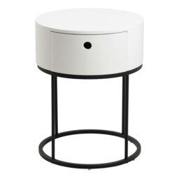 Rackhams Polo Round Bedside Table in White and Black - 1 - White - Manufactured wood,Powder coated Steel - thumbnail 2
