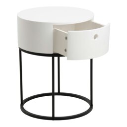 Rackhams Polo Round Bedside Table in White and Black - 1 - White - Manufactured wood,Powder coated Steel - thumbnail 3