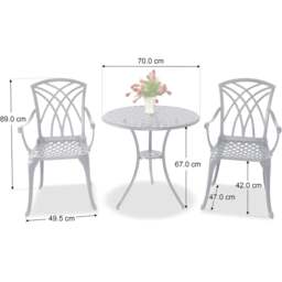Rackhams OSHOWA Luxurious Garden and Patio Table and 2 Large Chairs with Armrests Cast Aluminium Bistro Set - Grey with Green Cushions - thumbnail 3
