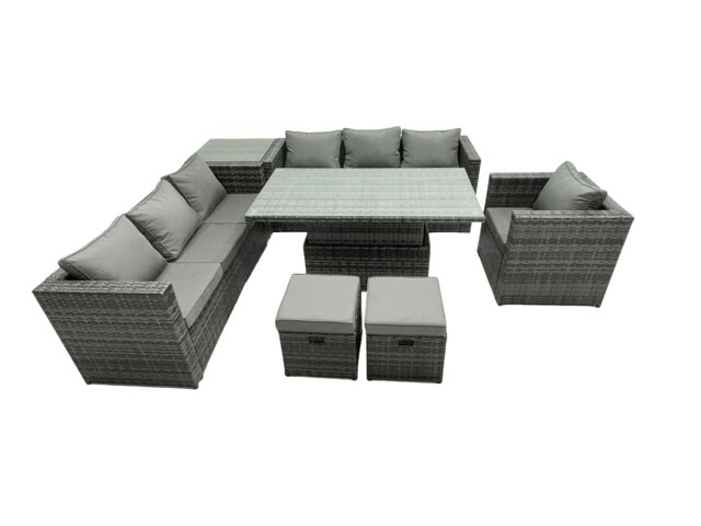 Rackhams 9 Seater?Outdoor Rattan Sofa Set Adjustable Rising Lifting Side Tables Chairs Footstool Dark Grey Mixed - image 1