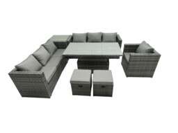 Rackhams 9 Seater?Outdoor Rattan Sofa Set Adjustable Rising Lifting Side Tables Chairs Footstool Dark Grey Mixed - thumbnail 1