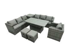 Rackhams 9 Seater?Outdoor Rattan Sofa Set Adjustable Rising Lifting Side Tables Chairs Footstool Dark Grey Mixed - thumbnail 2