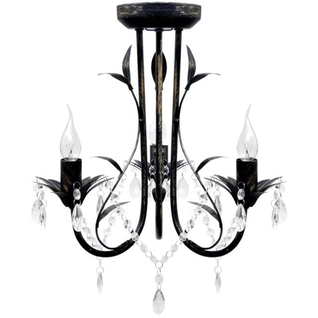 Rackhams Art Nouveau Style Black Chandelier Crystal Beads 3xE14 Bulbs