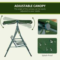 Rackhams Outdoor 3-person Porch Swing Chair with Adjustable Canopy Green - Grey and White - thumbnail 4