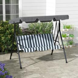 Rackhams Outdoor 3-person Porch Swing Chair with Adjustable Canopy Green - Grey and White - thumbnail 1