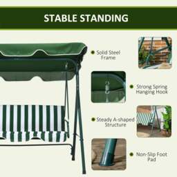 Rackhams Outdoor 3-person Porch Swing Chair with Adjustable Canopy Green - Grey and White - thumbnail 5