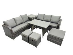 Rackhams Garden Rattan Outdoor Furniture Set 9 Seater with 3 Seater Sofa 3 Stools Side Table Dark Grey - thumbnail 1