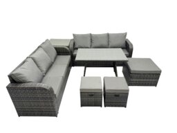 Rackhams Garden Rattan Outdoor Furniture Set 9 Seater with 3 Seater Sofa 3 Stools Side Table Dark Grey - thumbnail 2