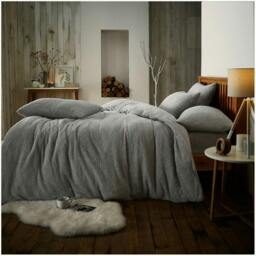 Rackhams Teddy Plain Duvet Cover and Pillowcase Set - Silver - King (220cm x 235cm)