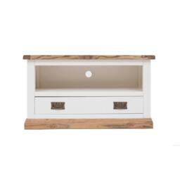 Rackhams Tropea Off White 1 Drawer TV Cabinet Brass Drop Handle - Off White - thumbnail 1