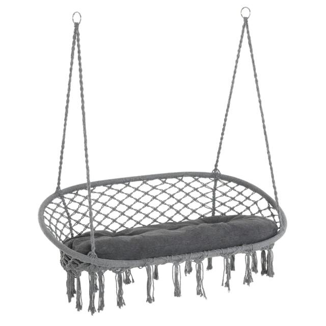Rackhams Two-Seater Boho Macrame Hammock Swing - Grey - Dark Grey - image 1